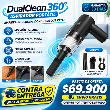 DualClean 360° — Aspiradora Portátil 3 en 1