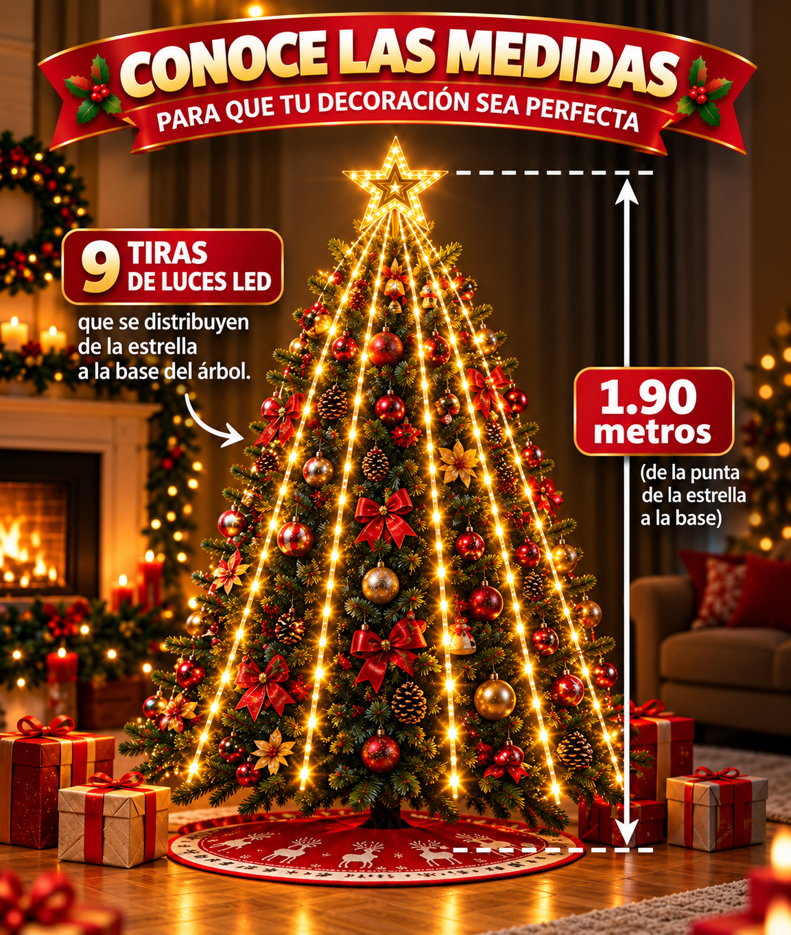 BrillaNavidad – Luces Estrella Cascada + ¡Tapete Navideño GRATIS! 🎁